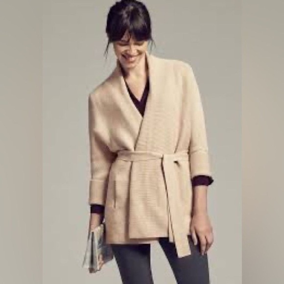 MM Lafleur Sweaters - MM Lafleur Morandi Belted 100% Merino Wool Cardigan in Almond - Size Small